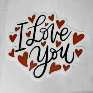 I Love You Heart Plaque White Red Plastic Modern Valentines Decor Sign Gift